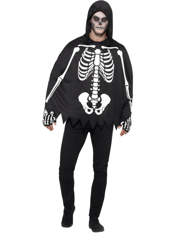 Skeleton Kit Unisex Adult Black Hooded Poncho and Fingerless Gloves 2