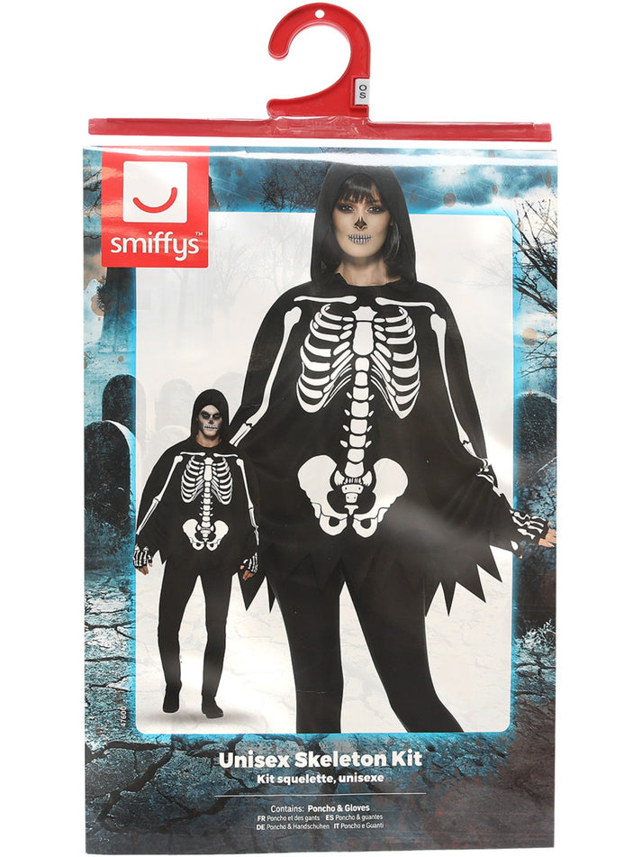 Skeleton Kit Unisex Adult Black Hooded Poncho and Fingerless Gloves 6