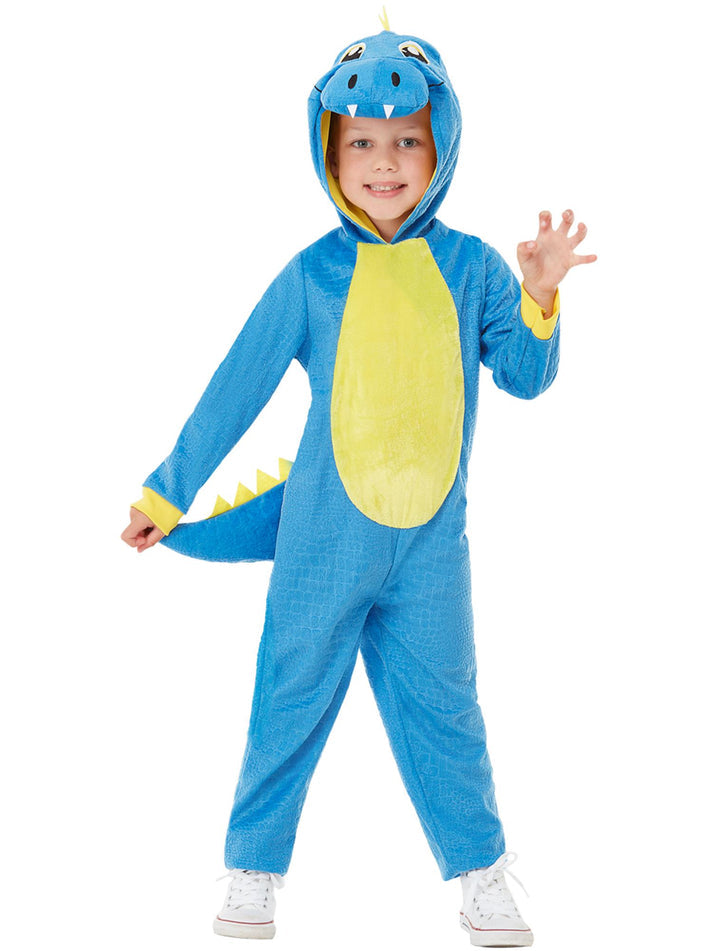 Toddler Dinosaur Costume Blue Hooded Jumpsuit with Tail 4
