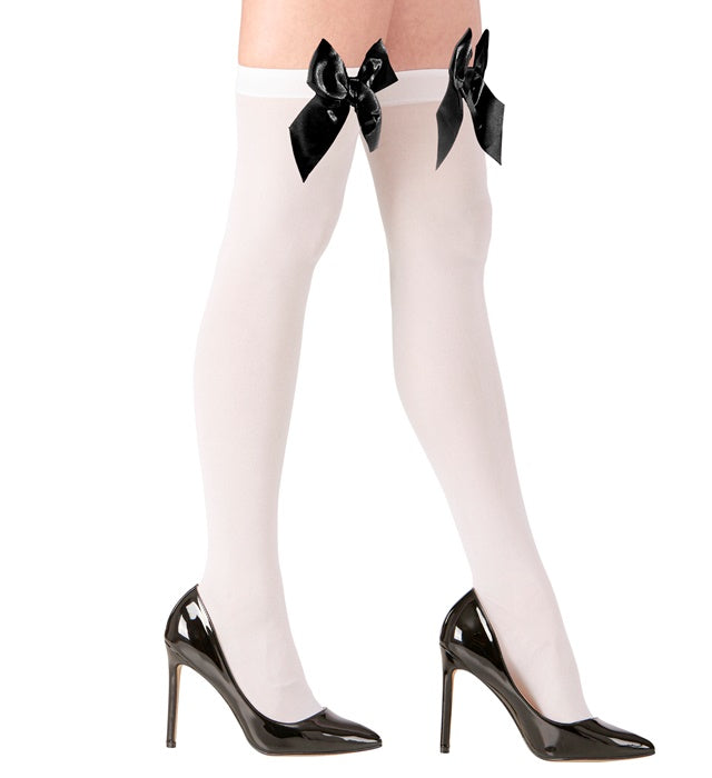 White Thigh Highs With Satin Ribbons 70 Den
