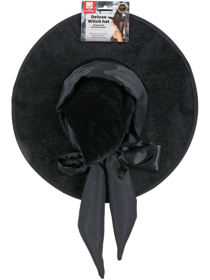 Deluxe Witch Hat Black with Black Bow Adult Costume Accessory 3