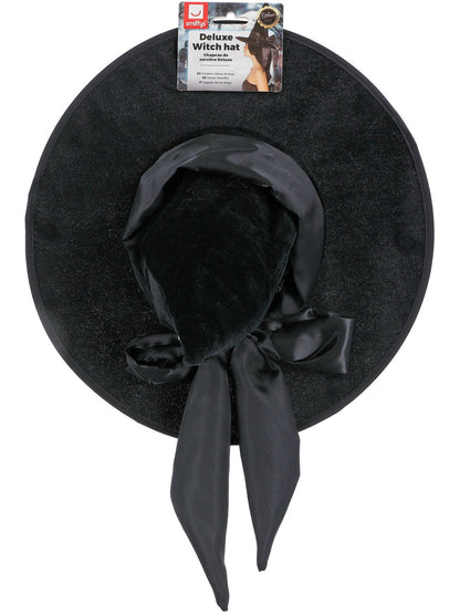 Deluxe Witch Hat Black with Black Bow Adult Costume Accessory 3