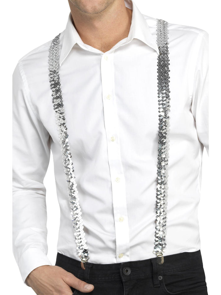 Sequin Braces Adult Silver With Attached Metal Clips