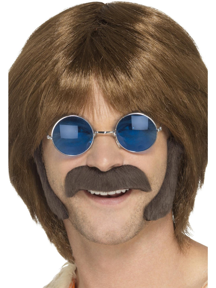 Hippie Disguise Set Adult Brown Self Adhesive Porkchop Sideburns and Moustache