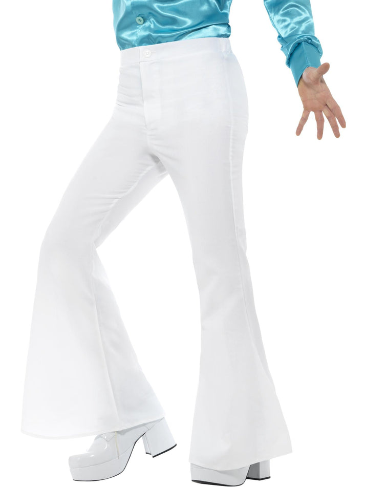 70s Style Flared Trousers White Mens
