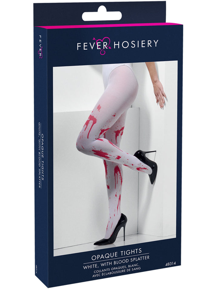 Opaque Tights White with Blood Splatter Halloween Costume Accessory 2