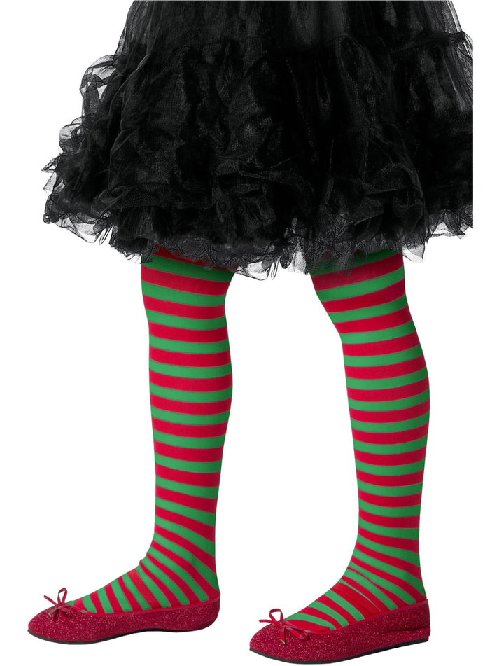 Striped Tights Red and Green Kids Age 6 to 12 Costume Accessory 1