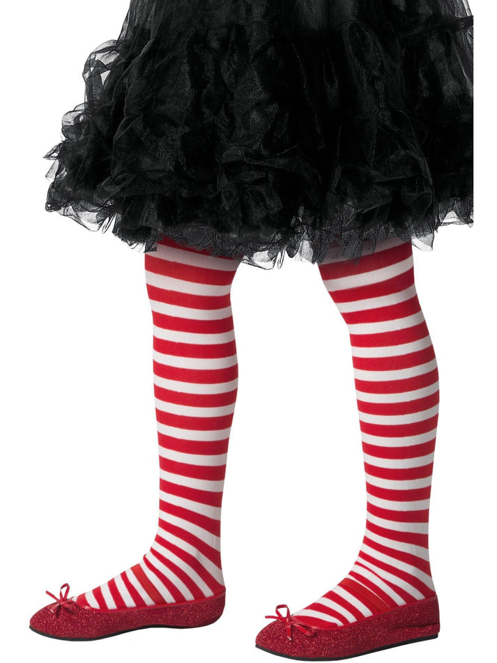 Striped Tights Childs Red and White Age 6-12 1