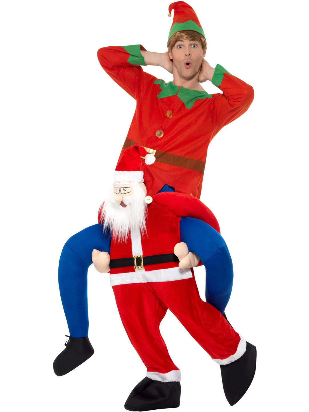 Piggyback Santa Costume Red One Piece Suit with Mock Legs