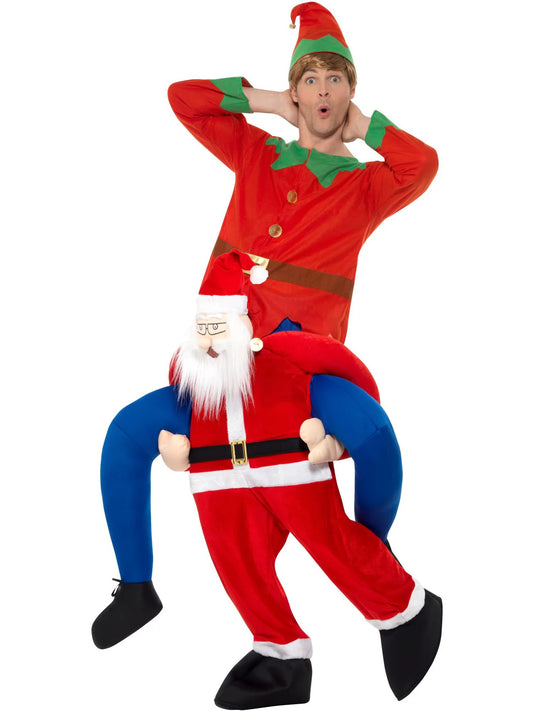 Piggyback Santa Costume Red One Piece Suit with Mock Legs 2