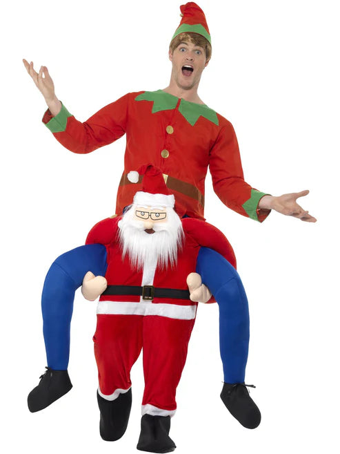 Piggyback Santa Costume Red One Piece Suit with Mock Legs 1