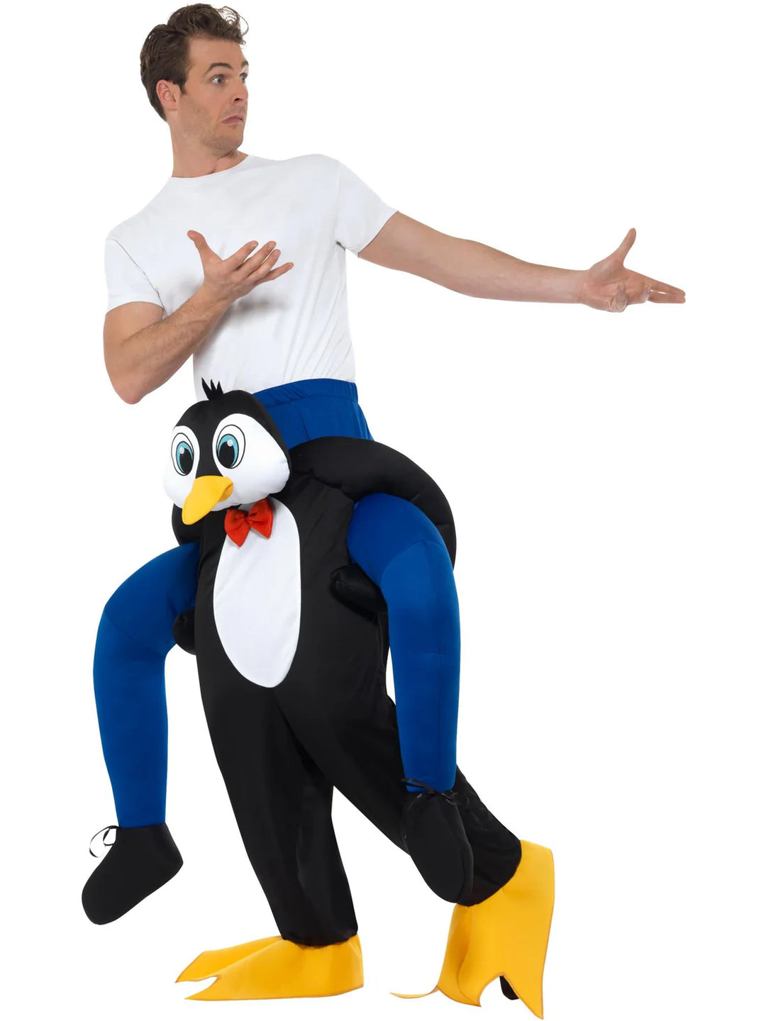 Piggyback Penguin Costume Black One Piece Suit with Mock Legs