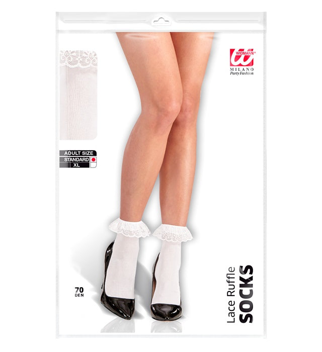 White Socks With Ruffle Lace Trim 70 Den