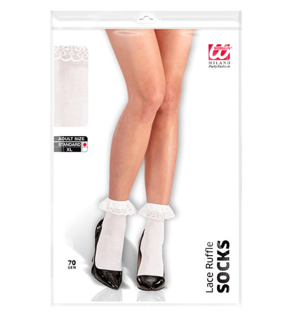 White Socks With Ruffle Lace Trim 70 Den
