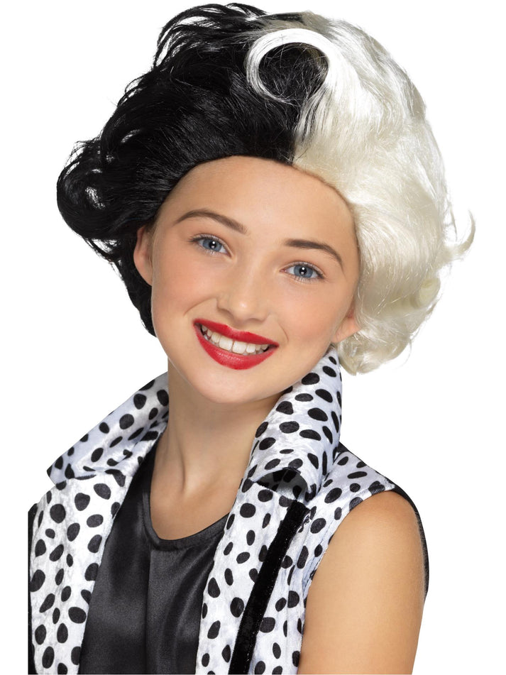 Evil Madame Kids Wig Black and White Cruella Style Costume Hair 1