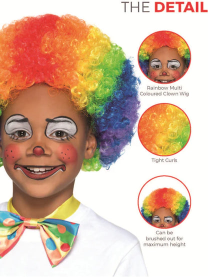 Childs Clown Wig Multi Coloured Afro Styled Circus Costume Rainbow Hair 3