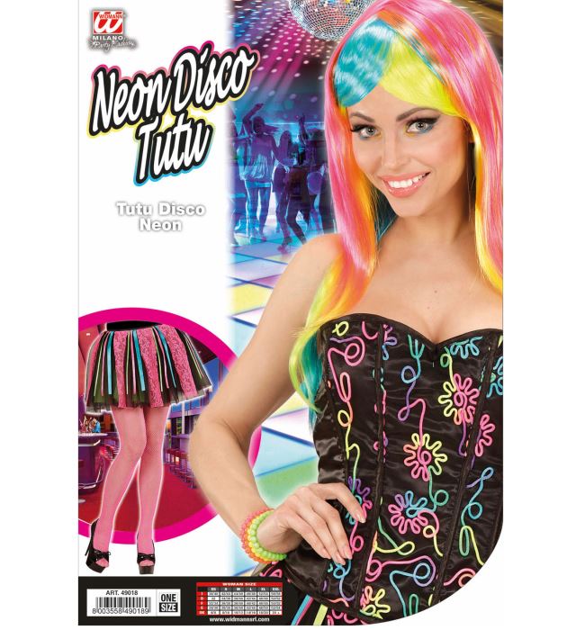 Neon Disco Tutu With Multicolor Satin Ribbons & Pink Lace