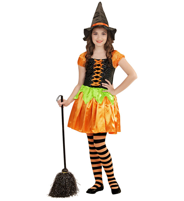 Holographic Sequin Pumpkin Witch  Dress, Hat 