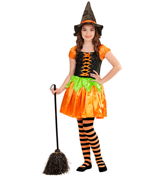 Holographic Sequin Pumpkin Witch  Dress, Hat 