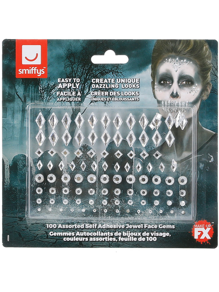 Jewel Face Gems FX Make Up Silver Sheet of 100 Assorted Self Adhesive