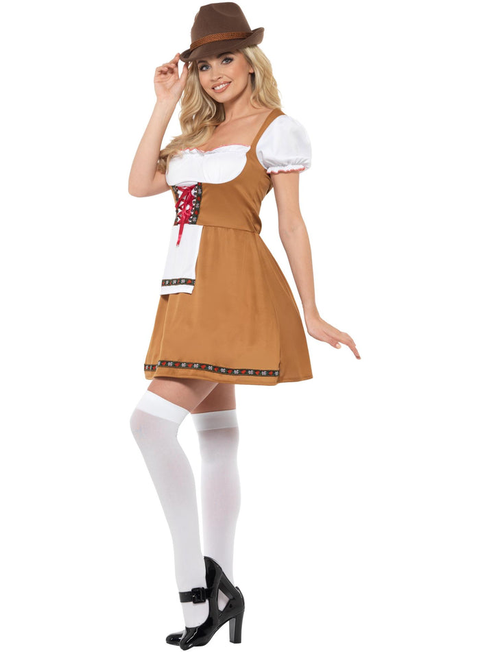Bavarian Beer Maid Costume Brown Short Dress and Apron 2