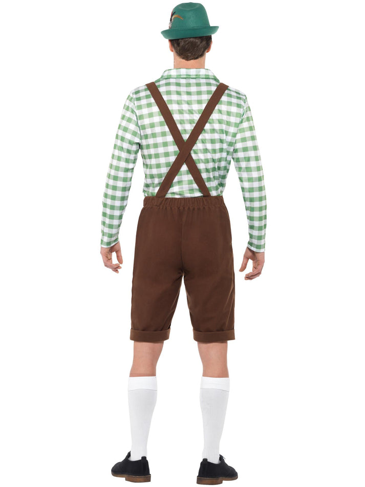 Alpine Bavarian Costume Adult Green Shirt and Brown Lederhosen 3