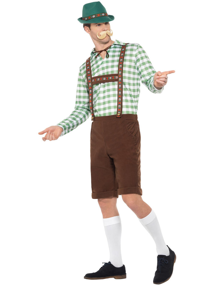 Alpine Bavarian Costume Adult Green Shirt and Brown Lederhosen 2
