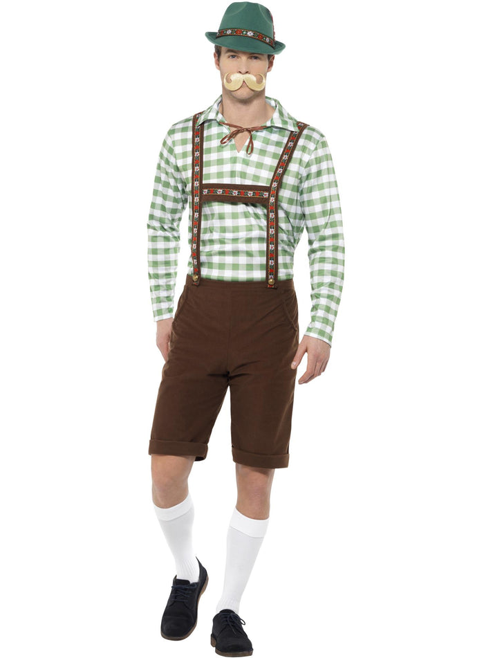 Alpine Bavarian Costume Adult Green Shirt and Brown Lederhosen 1