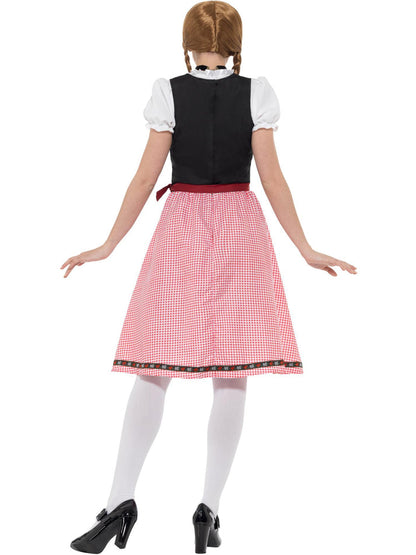 Bavarian Tavern Maid Costume Adult Checkered Red and Black Skirt Dress with Top and Apron 3
