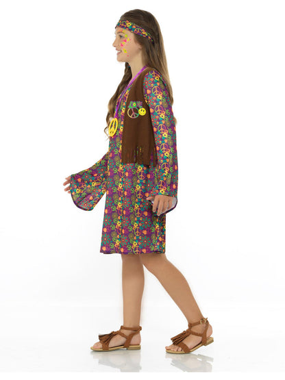 Hippie Girl Costume Child Dress Waistcoat Headband and Medallion 2
