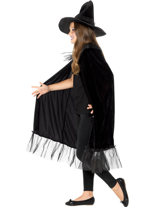 Sparkly Witch Kit Kids Black Sparkly Cloak with Matching Hat 2
