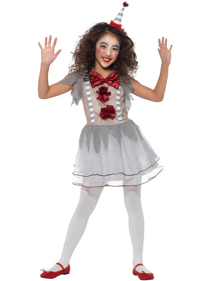 Vintage Clown Girl Costume Child Grey Dress with Headband 4