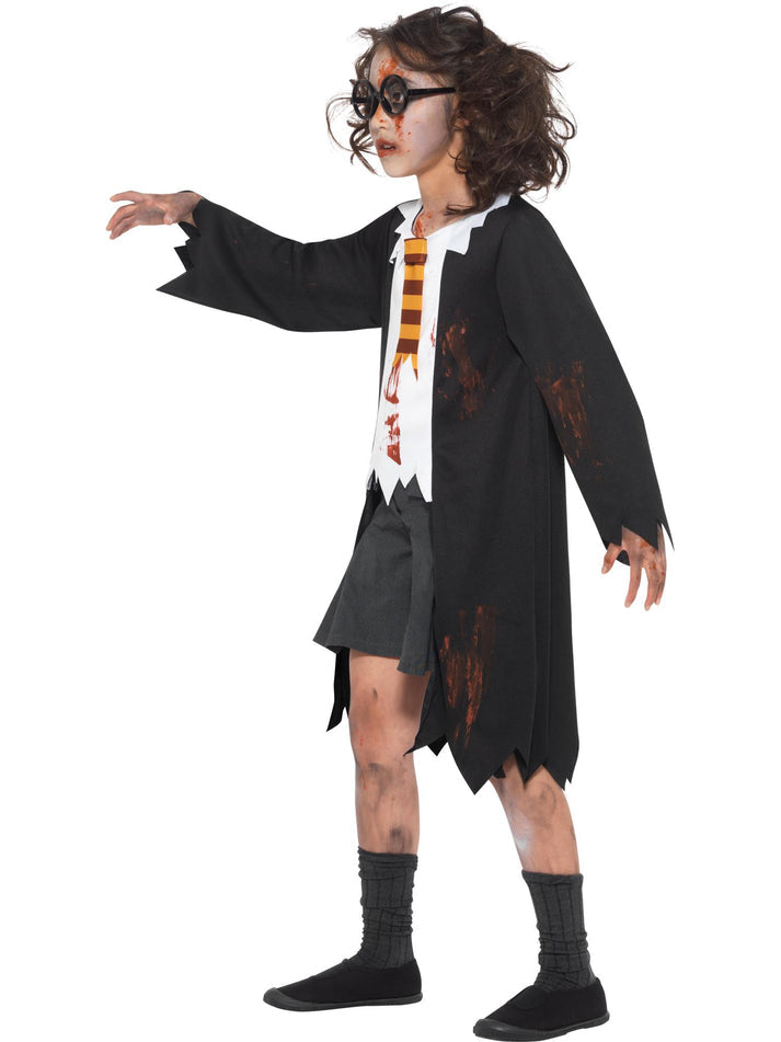 Zombie Student Costume Child Black Robe with Attached Shirt and Tie 2