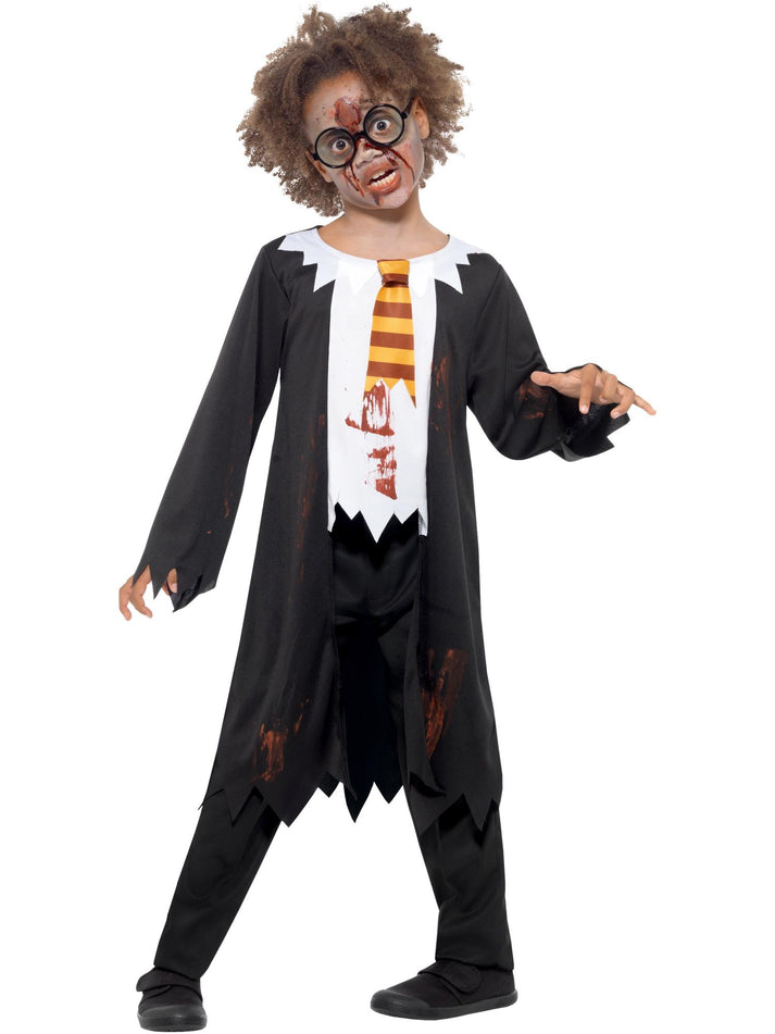 Zombie Student Costume Child Black Robe with Attached Shirt and Tie