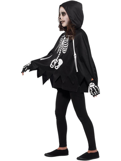 Skeleton Kit Child Black and White Poncho with Attached Hood and Skeleton Gloves 2