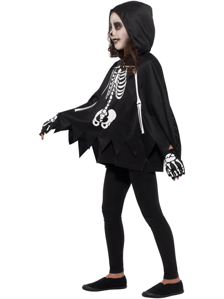 Skeleton Kit Child Black and White Poncho with Attached Hood and Skeleton Gloves