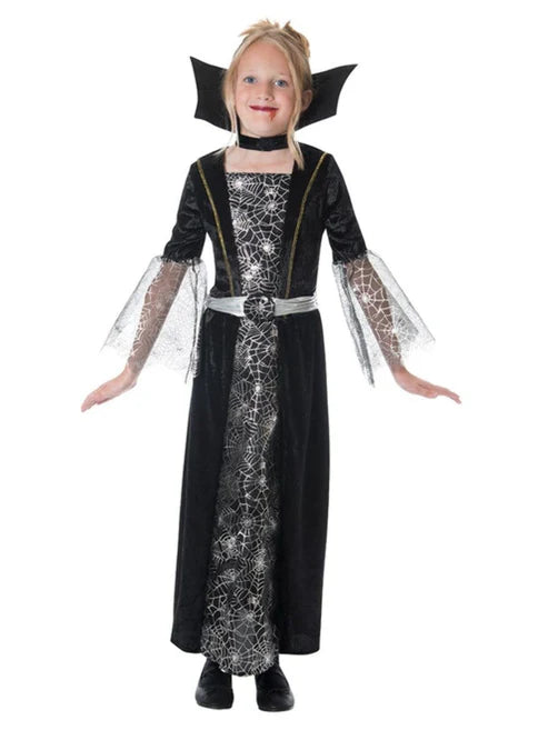 Dark Countess Costume Black Vampire Dress with Collar for Girls 1