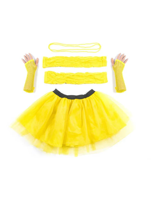 Yellow Tutu with Necklace Legwarmers and Fishnet Gloves 1