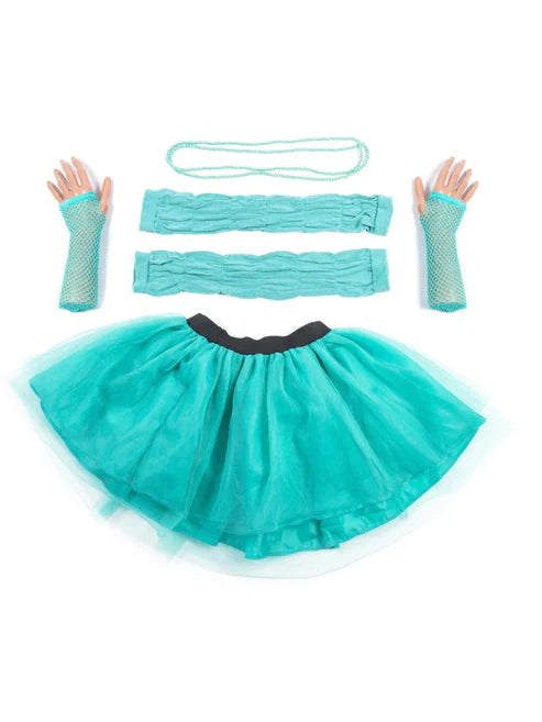 Turquoise Tutu with Necklace Legwarmers and Fishnet Gloves