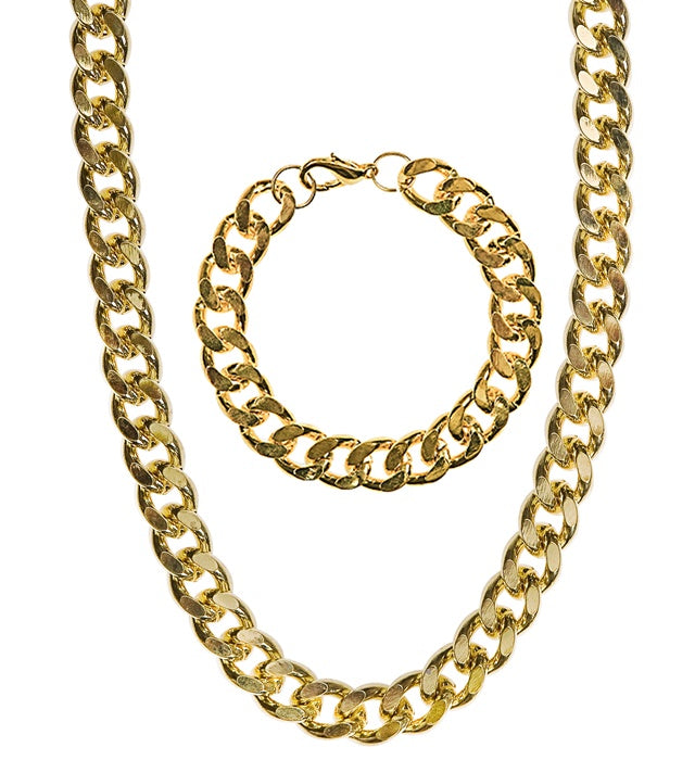 Gangster / Rapper / Pimp Set  Gold Necklace & Bracelet 