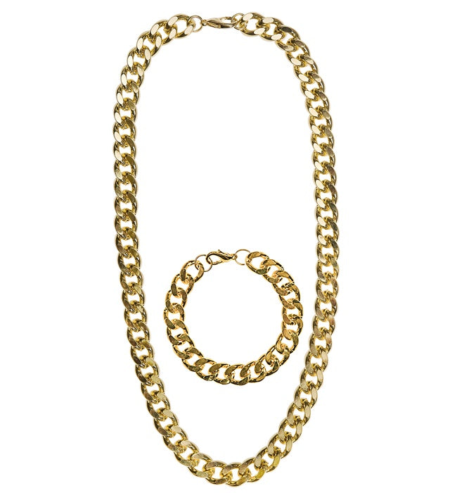 Gangster / Rapper / Pimp Set  Gold Necklace & Bracelet 