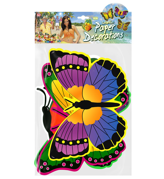 Set Of 4 Neon Butterflies 32 Cm - 4 Styles Ass.