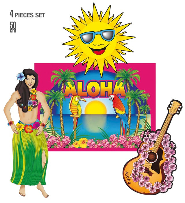 Set Of 4 Hawaiian Decorations 50 Cm - 4 Styles Ass.