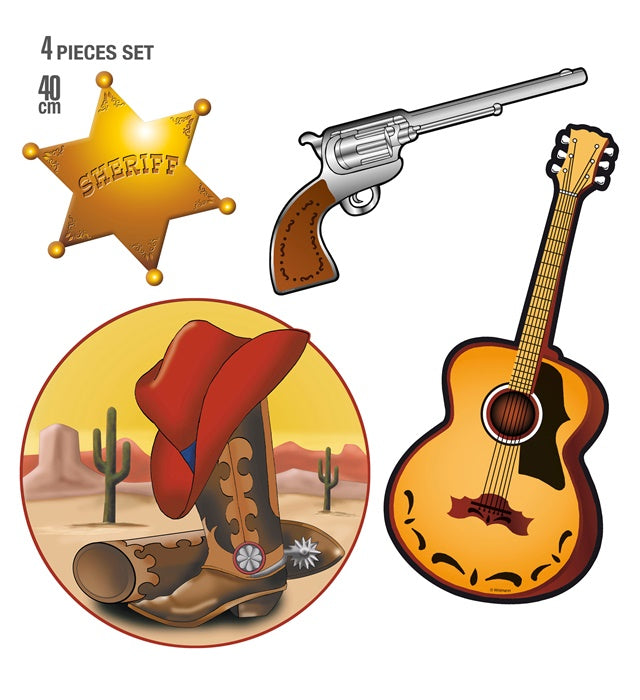 Set Of 4 Western Decorations 40 Cm - 4 Styles Ass.