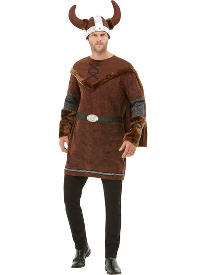 Viking Barbarian Costume Adult Brown Tunic Cape and Helmet 4