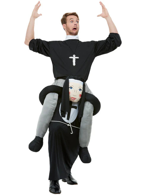 Piggyback Nun Costume Black Suit with Mock Legs 2