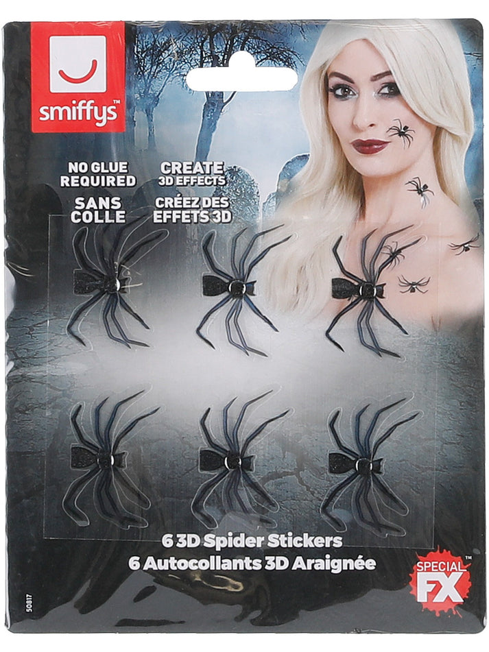 3D Spider Stickers Black 6 pcs Make Up FX 2