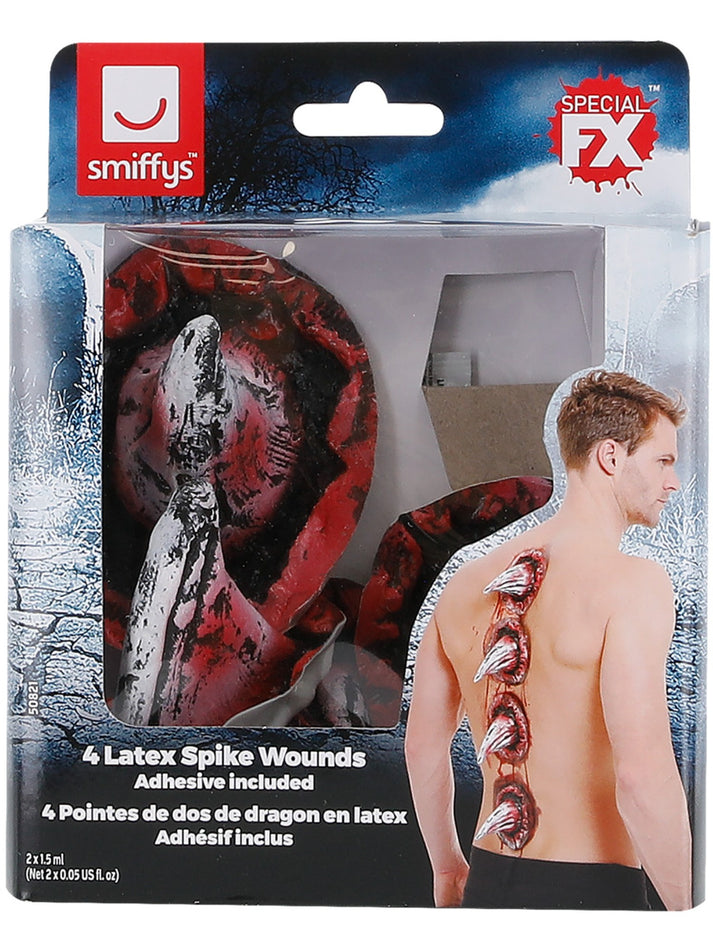 Smiffys Makeup FX Latex Spike Wounds 4 pcs Red with Adhesive Horror Accessory 2