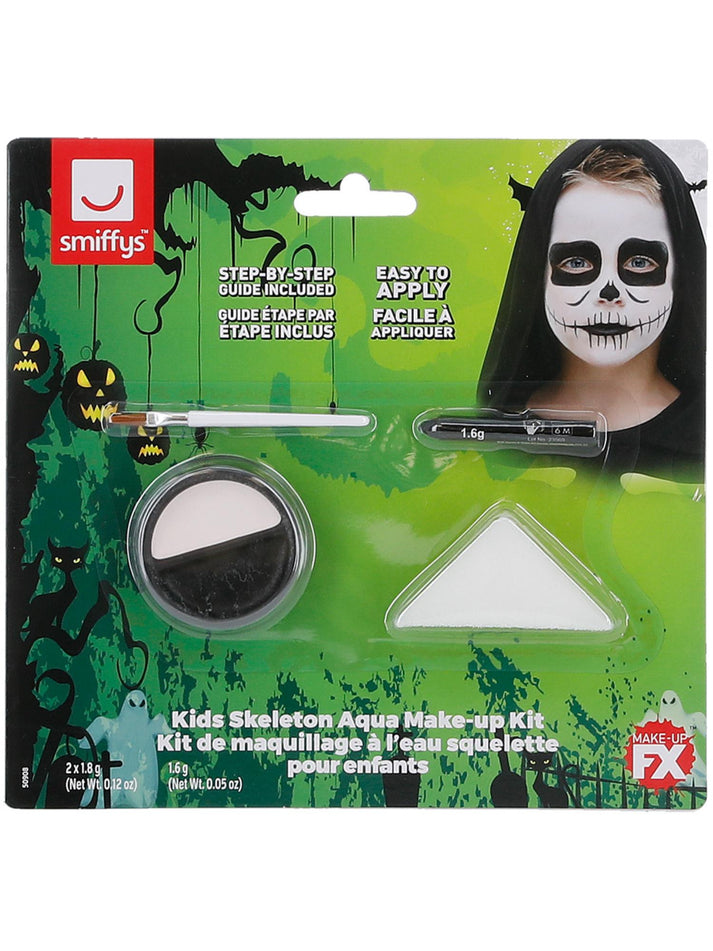 Makeup FX Kids Skeleton Kit Aqua Black Facepaint Crayon Sponge Applicator