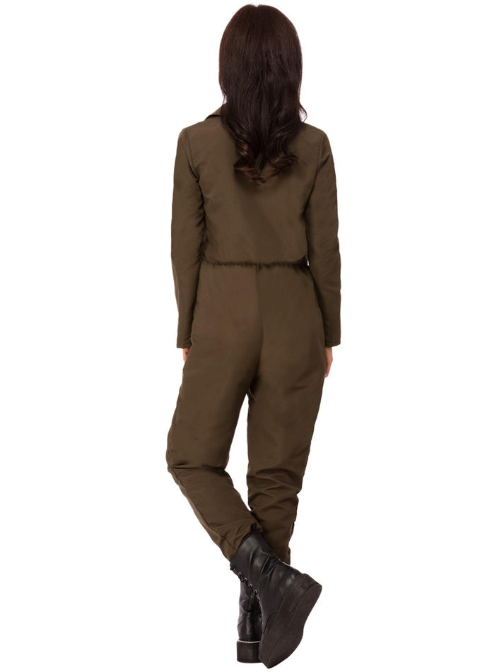 Top Gun Ladies Costume Green Khaki Aviator Flight Suit with Attached Flight Badges and Belt 4